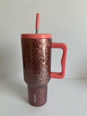 Bluepink Glitter Tumbler Cup w Handle & Straw Pink Metallic Insulated Cup